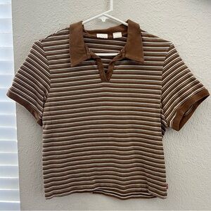 levi's large brown and white striped collared shirt